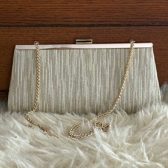 Handbags - Elegant Gold Clutch with Chain Strap